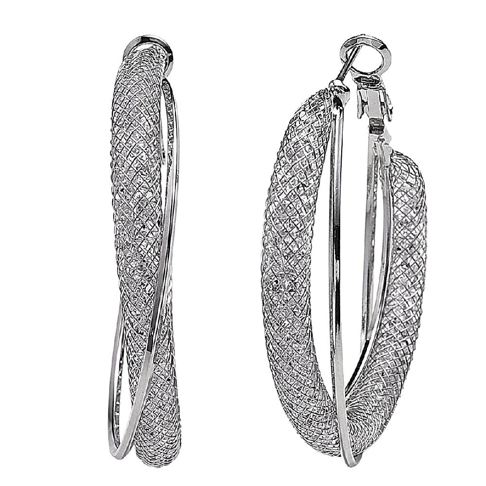 Austrian Crystal Twisted Rope Hoop Earrings in Silvertone