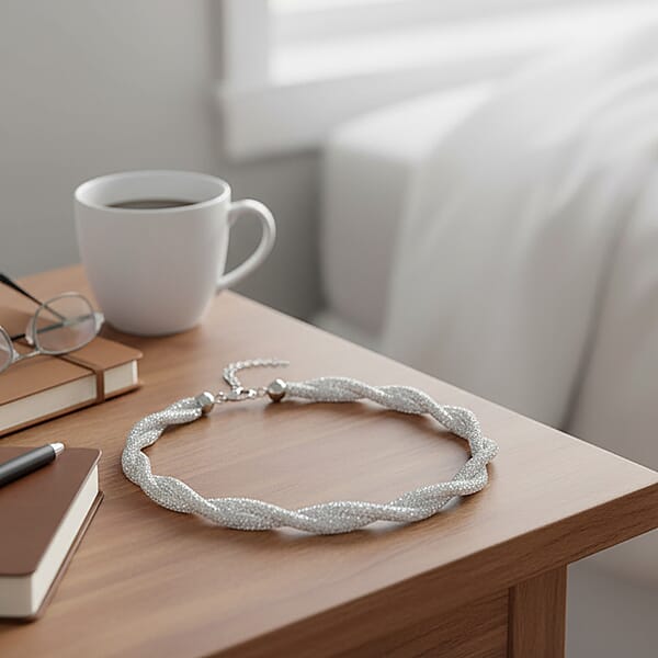Austrian Crystal Twisted Rope Necklace In Silvertone 20-22 Inches