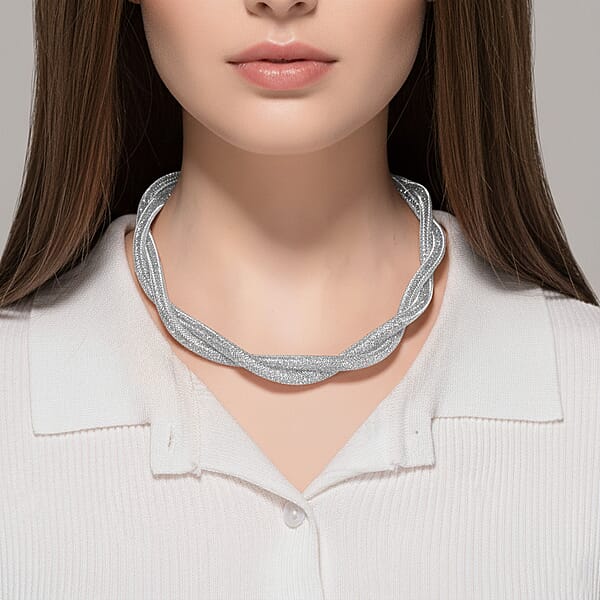 Austrian Crystal Twisted Rope Necklace In Silvertone 20-22 Inches