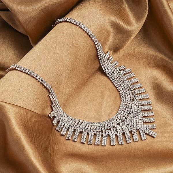 Austrian Crystal Waterfall Necklace In Rosetone 24 Inches