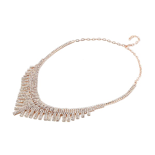 Austrian Crystal Waterfall Necklace In Rosetone 24 Inches
