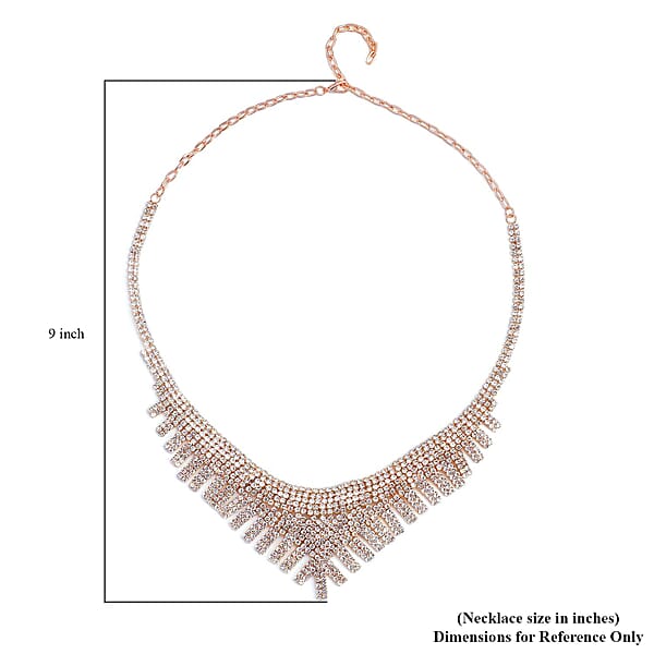 Austrian Crystal Waterfall Necklace In Rosetone 24 Inches