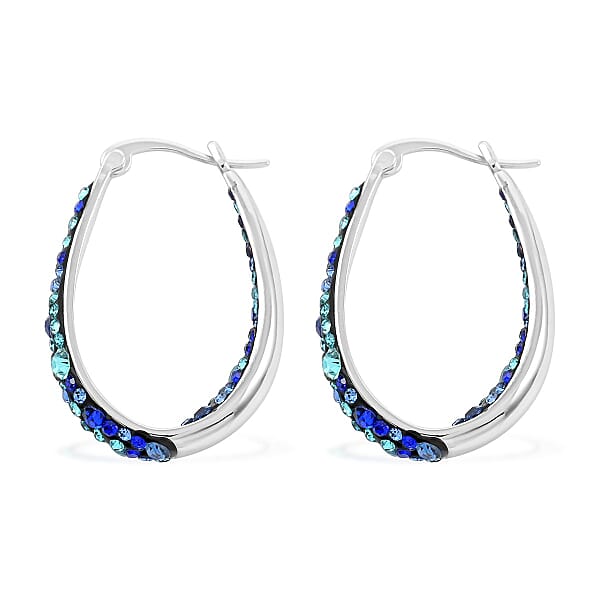 Austrian Peacock Crystal Earrings In Silvertone Inside Out Hoops For Women