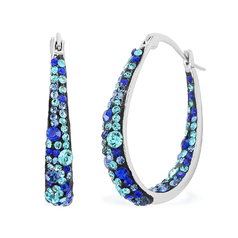Austrian Peacock Crystal Earrings in Silvertone Inside Out Hoops For Women