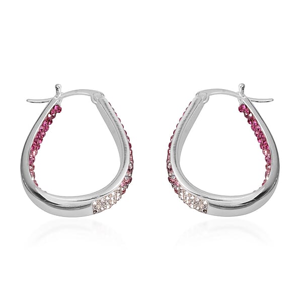 Austrian White Crystal Pink Crystal Earrings In Silvertone Inside Out Hoops For Women