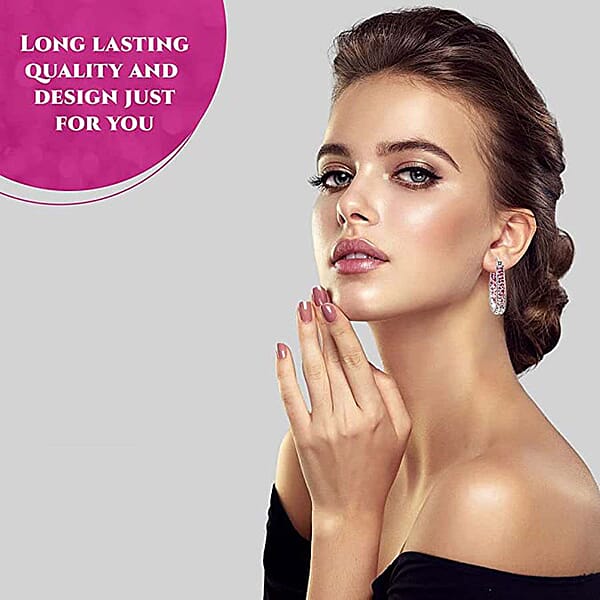 Austrian White Crystal Pink Crystal Earrings In Silvertone Inside Out Hoops For Women