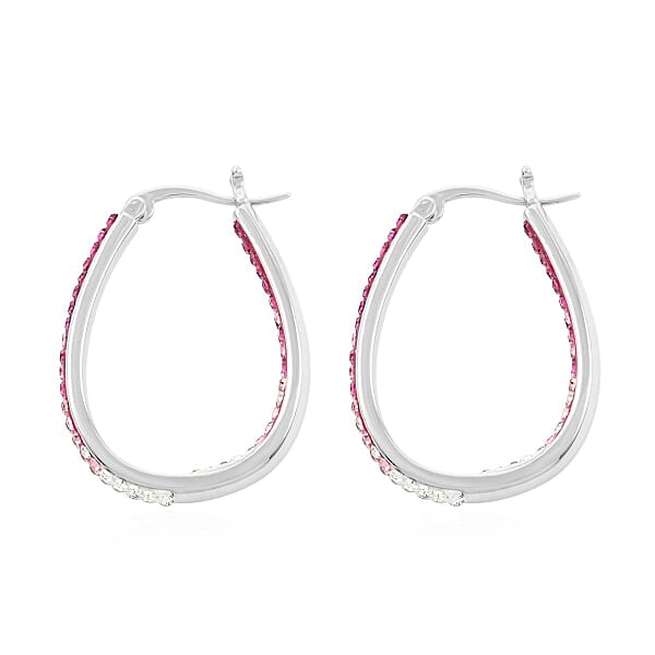 Austrian White Crystal Pink Crystal Earrings In Silvertone Inside Out Hoops For Women
