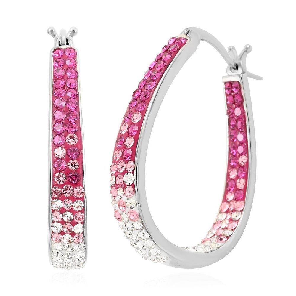 Austrian White Crystal Pink Crystal Earrings in Silvertone Inside Out Hoops For Women