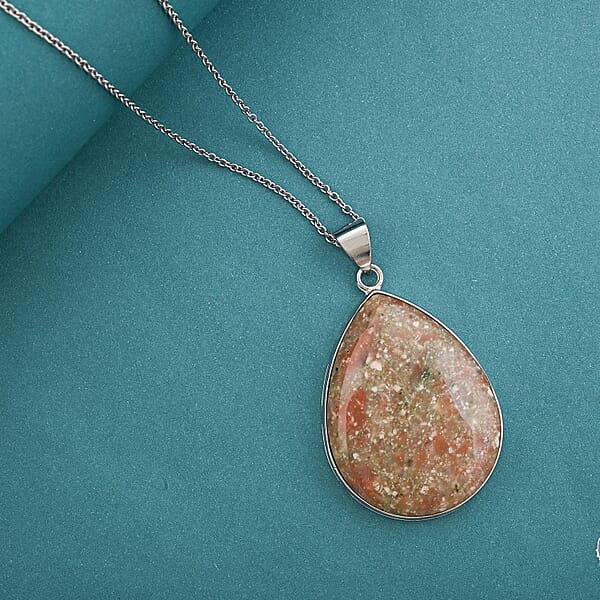 Autumn Jasper 50.00 Ctw Pendant In Silvertone With Stainless Steel Necklace (20 Inches)