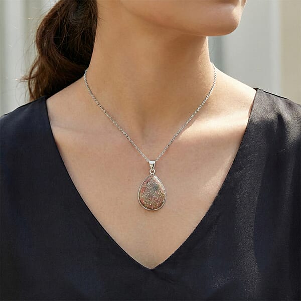 Autumn Jasper 50.00 Ctw Pendant In Silvertone With Stainless Steel Necklace (20 Inches)