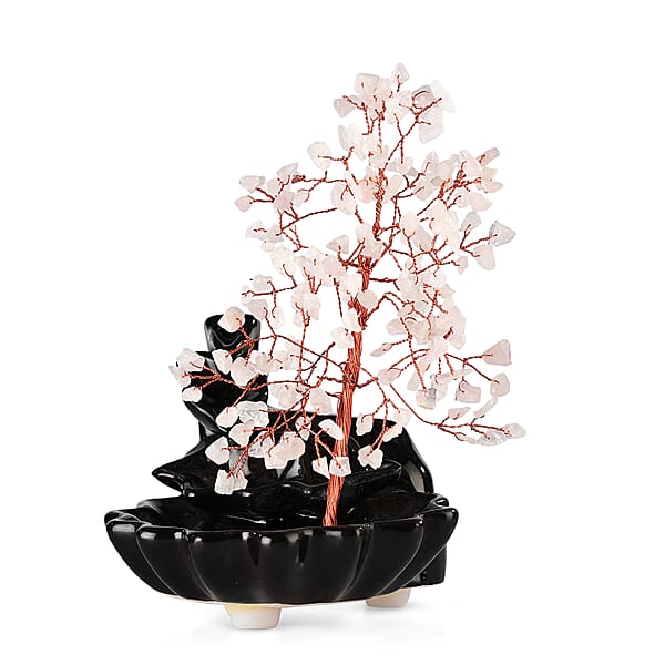 Backflow Incense Burner With Rose Quartz Tree Back Flow Incense Holder With 30 Incense Cones Tree - 150 Beads