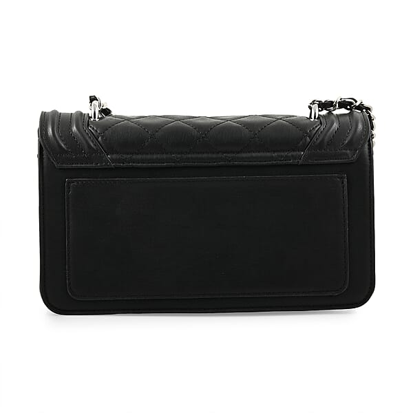 Badgley Mischka Black Quilted Vegan Leather Pearl Crossbody Bag (10x6x3.5)