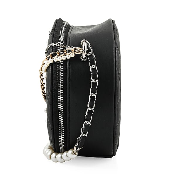 Badgley Mischka Black Quilted Vegan Leather Round Crossbody Bag