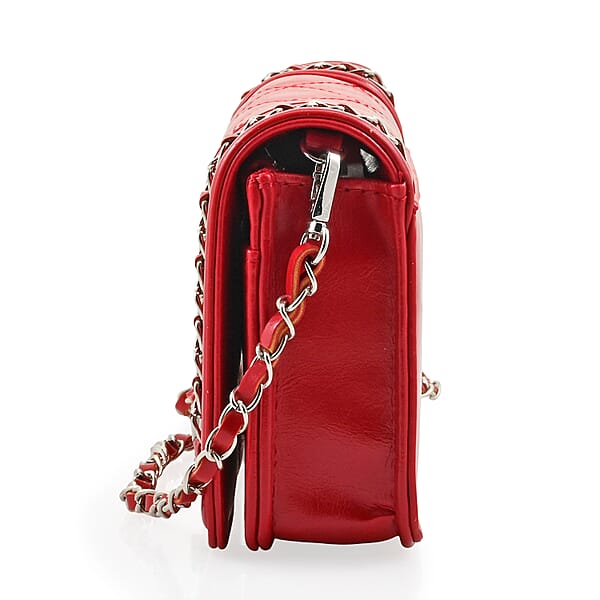 Badgley Mischka Red Quilted Vegan Leather Crossbody Bag