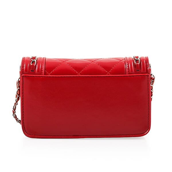 Badgley Mischka Red Quilted Vegan Leather Crossbody Bag