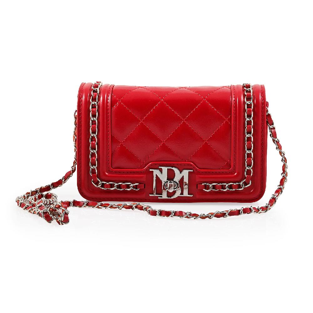 Badgley Mischka Red Quilted Vegan Leather Crossbody Bag
