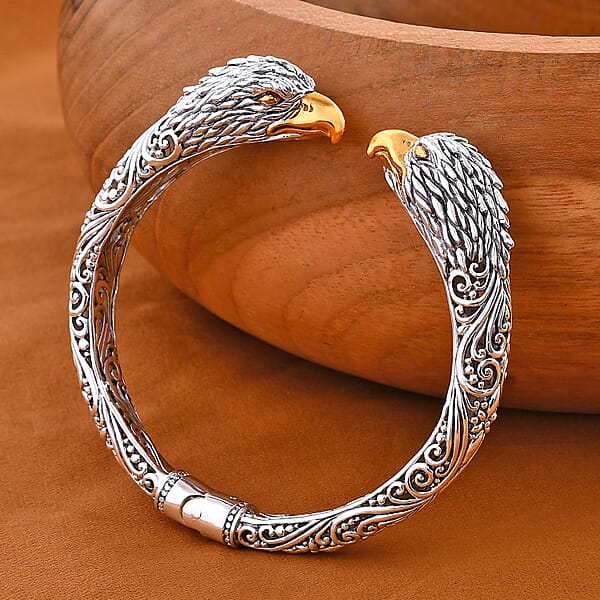 Bali Legacy 22K Vermeil Yellow Gold Over And Sterling Silver Garuda Bangle Bracelet (7.25 In) 32.80 Grams