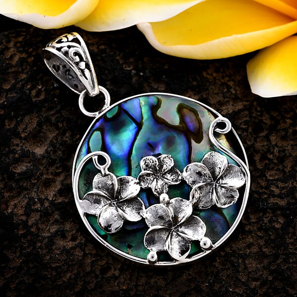 Bali Legacy Abalone Shell Round Pendant Without Chain In Sterling Silver