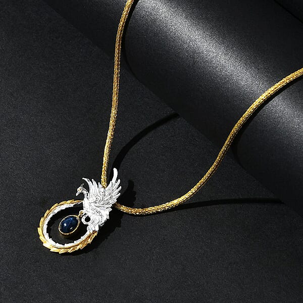 Bali Legacy Blue Star Sapphire (DF) 4.40 Ctw Tulang Naga Chain Phoenix Necklace 20 Inches In 22K Vermeil Yellow Gold Over And Sterling Silver