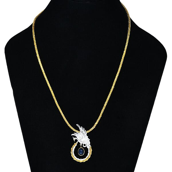 Bali Legacy Blue Star Sapphire (DF) 4.40 Ctw Tulang Naga Chain Phoenix Necklace 20 Inches In 22K Vermeil Yellow Gold Over And Sterling Silver