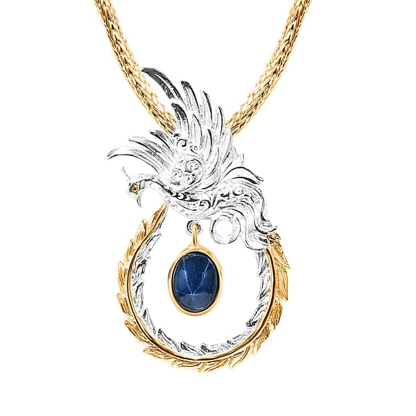 Bali Legacy Blue Star Sapphire (DF) 4.40 Ctw Tulang Naga Chain Phoenix Necklace 20 Inches In 22K Vermeil Yellow Gold Over And Sterling Silver