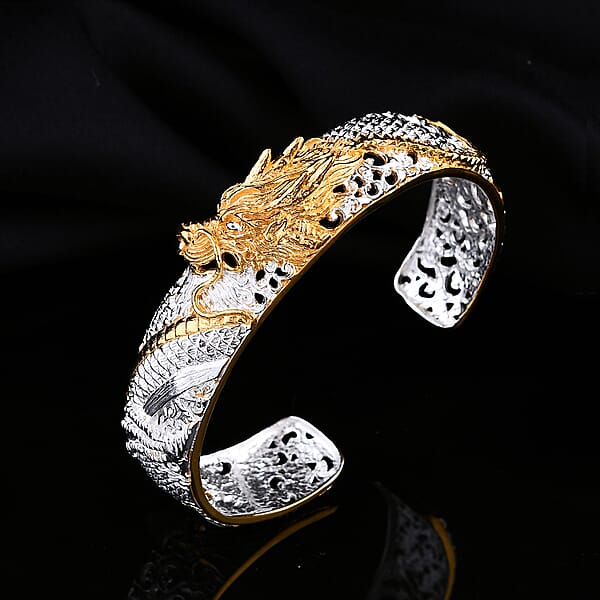 Bali Legacy Dragon Cuff Bracelet In 22K Vermeil YG Over And Sterling Silver (7.25 In) 35.0 Grams