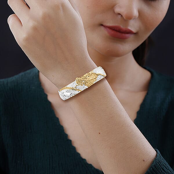 Bali Legacy Dragon Cuff Bracelet In 22K Vermeil YG Over And Sterling Silver (7.25 In) 35.0 Grams