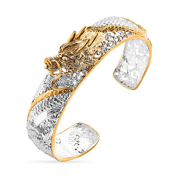Bali Legacy Dragon Cuff Bracelet In 22K Vermeil YG Over And Sterling Silver (7.25 In) 35.0 Grams