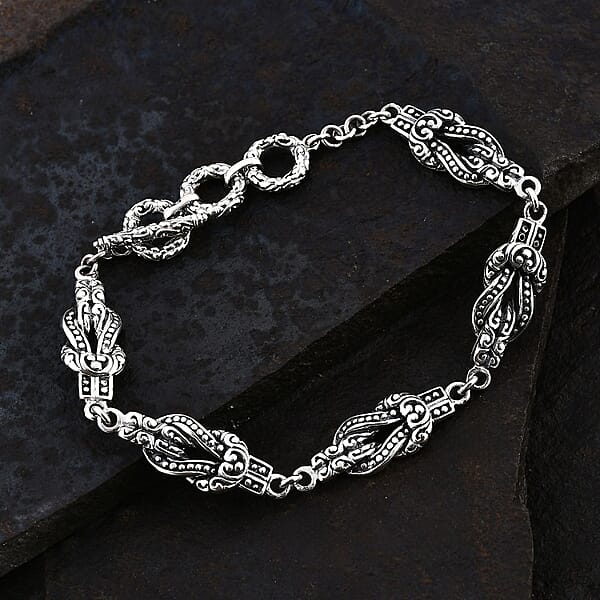 Bali Legacy Filigree With Rawa Texture Chain Knot Bracelet In Sterling Silver (6.50-8.0In) 17.75 Grams