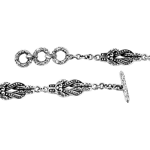Bali Legacy Filigree With Rawa Texture Chain Knot Bracelet In Sterling Silver (6.50-8.0In) 17.75 Grams