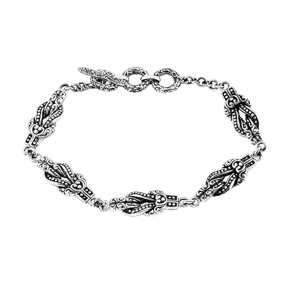 Bali Legacy Filigree with Rawa Texture Chain Knot Bracelet in Sterling Silver (6.50-8.0In) 17.75 Grams