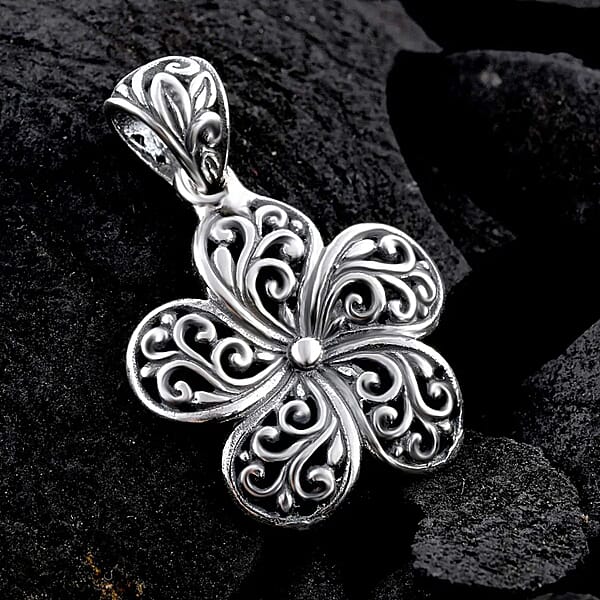 Bali Legacy Floral Pendant Without Chain Swirl Pendant Without Chain Silver Flower Pendant Without Chain Sterling Silver Pendant Without Chain Filigree Pendant Without Chain 2.85 Grams