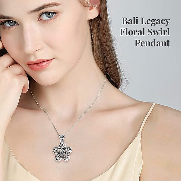 Bali Legacy Floral Pendant Without Chain Swirl Pendant Without Chain Silver Flower Pendant Without Chain Sterling Silver Pendant Without Chain Filigree Pendant Without Chain 2.85 Grams
