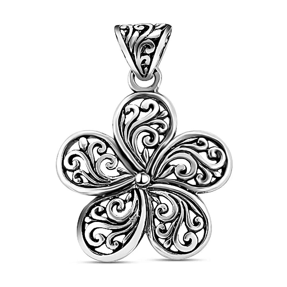 Bali Legacy Floral Pendant Without Chain Swirl Pendant Without Chain Silver Flower Pendant Without Chain Sterling Silver Pendant Without Chain Filigree Pendant Without Chain 2.85 Grams