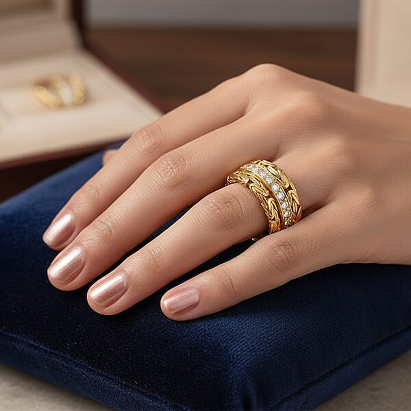 Bali Legacy Luxuriant Lab Grown Diamond Byzantine Ring In 22K Vermeil YG Over Sterling Silver 1.00 Ctw