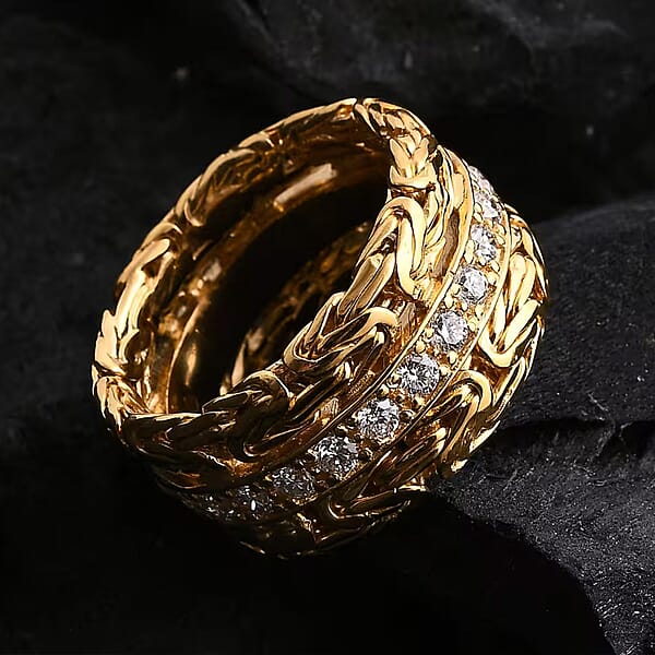 Bali Legacy Luxuriant Lab Grown Diamond Byzantine Ring In 22K Vermeil YG Over Sterling Silver 1.00 Ctw