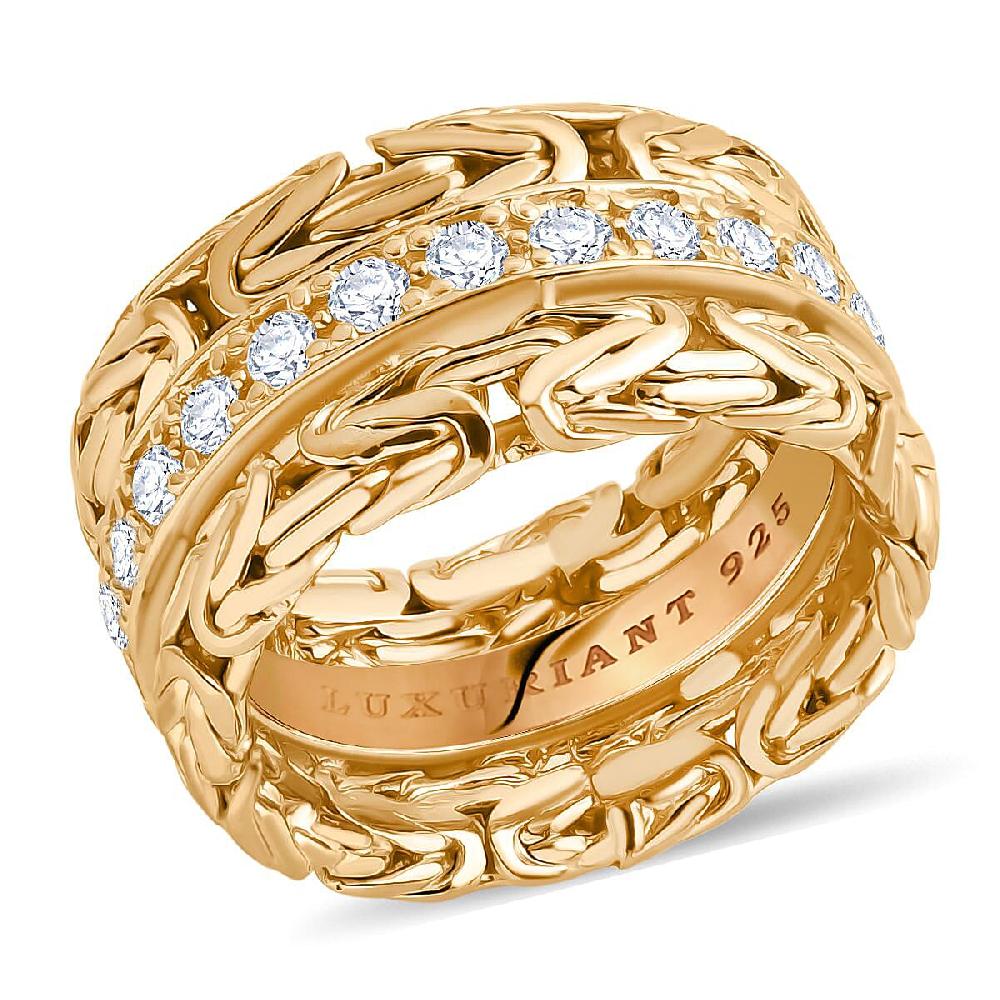 Bali Legacy Luxuriant Lab Grown Diamond Byzantine Ring In 22K Vermeil YG Over Sterling Silver 1.00 Ctw