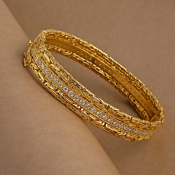 Bali Legacy Luxuriant Lab Grown Diamond G-H SI 2.50 Ctw Byzantine Bangle Bracelet In 22K Vermeil Yellow Gold Over Sterling Silver (7.25 In)