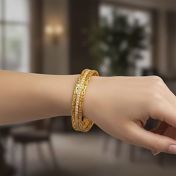 Bali Legacy Luxuriant Lab Grown Diamond G-H SI 2.50 Ctw Byzantine Bangle Bracelet In 22K Vermeil Yellow Gold Over Sterling Silver (7.25 In)
