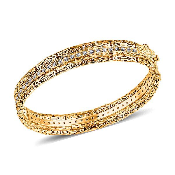 Bali Legacy Luxuriant Lab Grown Diamond G-H SI 2.50 Ctw Byzantine Bangle Bracelet In 22K Vermeil Yellow Gold Over Sterling Silver (7.25 In)