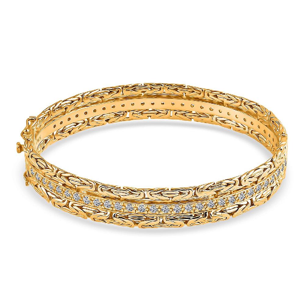 Bali Legacy Luxuriant Lab Grown Diamond G-H SI 2.50 ctw Byzantine Bangle Bracelet in 22K Vermeil Yellow Gold Over Sterling Silver (7.25 In)