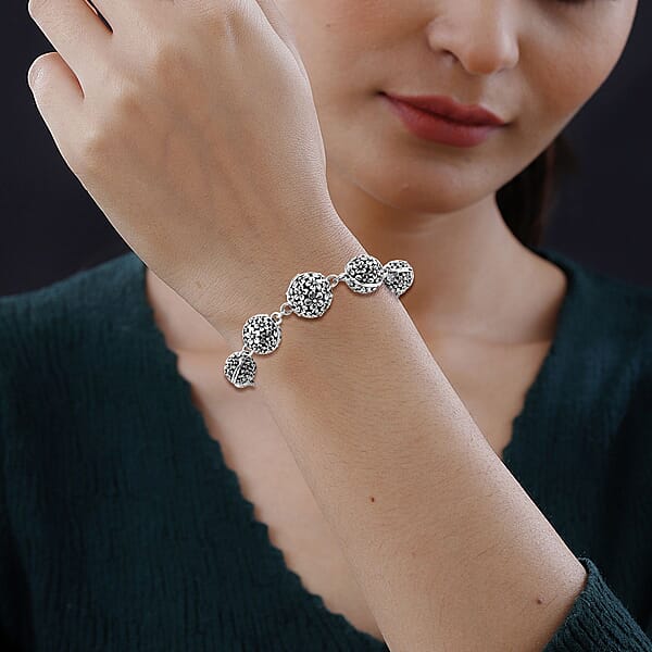 Bali Legacy Round Filigree Frangipani Floral Toggle Clasp Bracelet In Sterling Silver (6.50-8.0In) 18.30 Grams