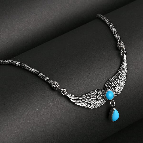 Bali Legacy Sleeping Beauty Turquoise 2.50 Ctw Wings Necklace 20 Inches In Sterling Silver