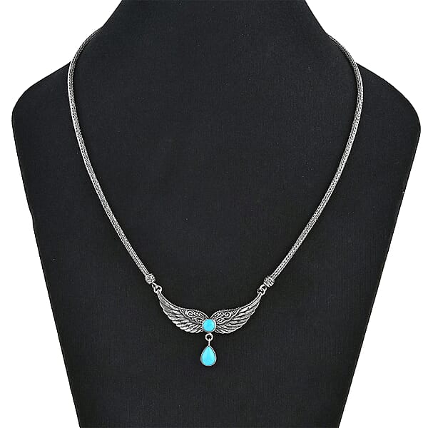Bali Legacy Sleeping Beauty Turquoise 2.50 Ctw Wings Necklace 20 Inches In Sterling Silver