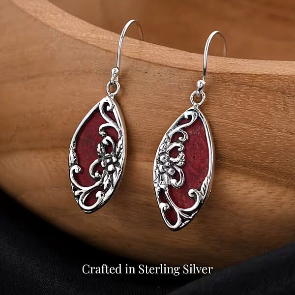 Bali Legacy Sponge Coral Dangle Drop Earrings In Sterling Silver Carved Flower Earrings Silver Jewelry For Women