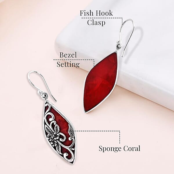 Bali Legacy Sponge Coral Dangle Drop Earrings In Sterling Silver Carved Flower Earrings Silver Jewelry For Women