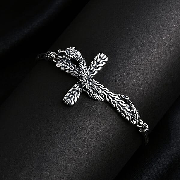 Bali Legacy Sterling Silver Tulang Naga Chain Dragon Cross Bracelet (6.50-8.0In) 12.40 Grams