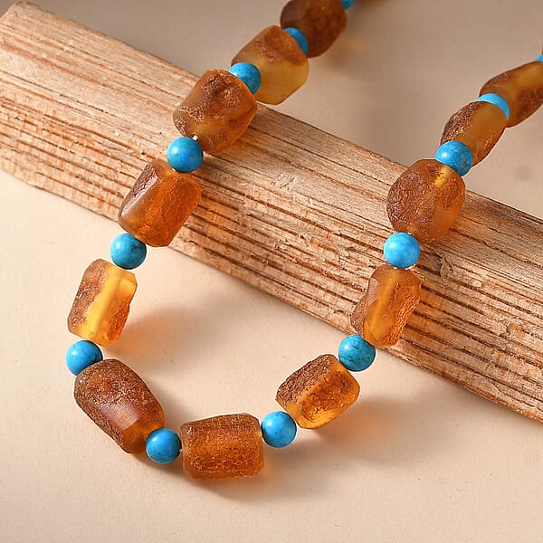 Baltic Amber And Magnesite 75.00 Ctw Necklace In Platinum Bond 20 Inches
