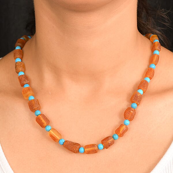 Baltic Amber And Magnesite 75.00 Ctw Necklace In Platinum Bond 20 Inches