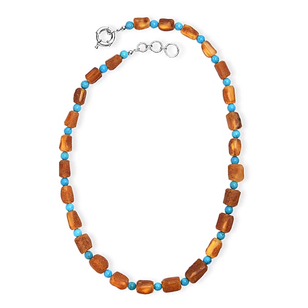 Baltic Amber And Magnesite 75.00 Ctw Necklace In Platinum Bond 20 Inches